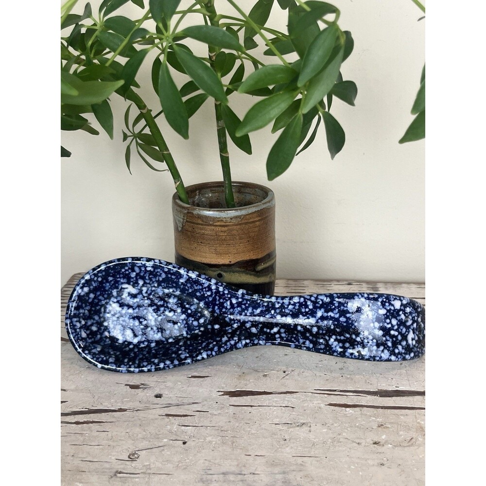 Vintage Cobalt Blue White OTAGIRI Spatterware Spoonrest Japan 9.5” Mint